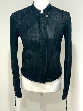 Free People Black Faux Leather Moto Jacket XS Distressed Zip